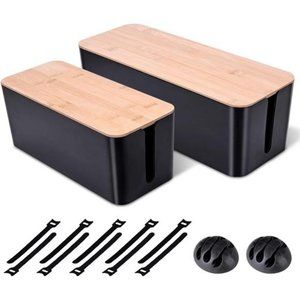 2 Pack Large Cable Management Box – Wooden Style Cord Organizer Box and Cover
